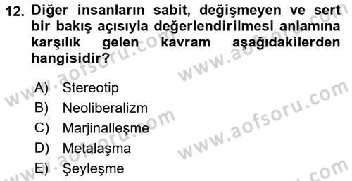 Toplum Temelli Turizm Dersi 2022 - 2023 Yılı Yaz Okulu Sınav Soruları 12. Soru