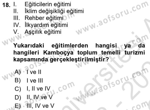Toplum Temelli Turizm Dersi 2022 - 2023 Yılı Yaz Okulu Sınav Soruları 18. Soru