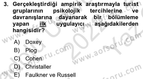 Toplum Temelli Turizm Dersi 2022 - 2023 Yılı Yaz Okulu Sınav Soruları 3. Soru