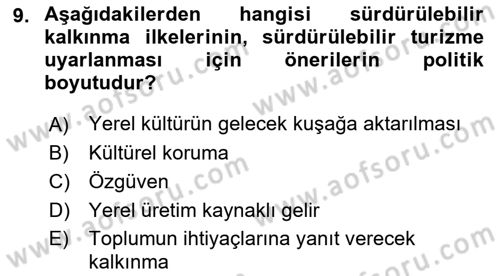 Toplum Temelli Turizm Dersi 2022 - 2023 Yılı Yaz Okulu Sınav Soruları 9. Soru