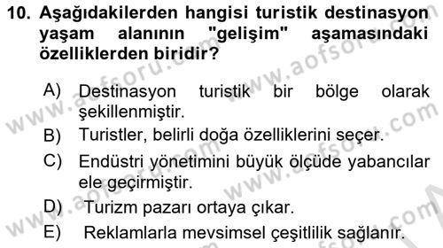 Toplum Temelli Turizm Dersi 2023 - 2024 Yılı (Vize) Ara Sınav Soruları 10. Soru