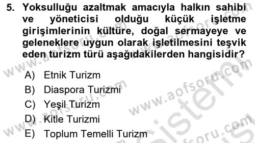 Toplum Temelli Turizm Dersi 2023 - 2024 Yılı (Vize) Ara Sınav Soruları 5. Soru