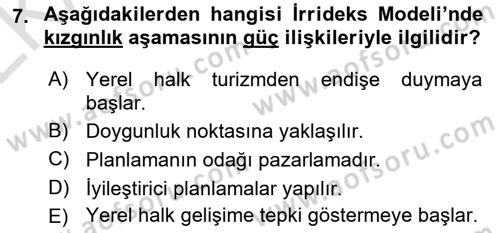 Toplum Temelli Turizm Dersi 2023 - 2024 Yılı (Vize) Ara Sınav Soruları 7. Soru