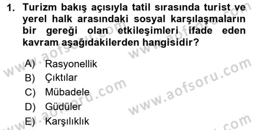 Toplum Temelli Turizm Dersi 2023 - 2024 Yılı (Final) Dönem Sonu Sınav Soruları 1. Soru