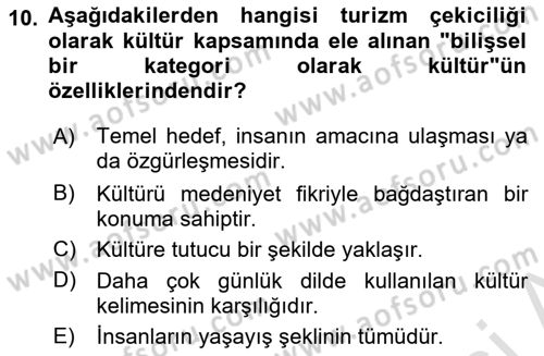 Toplum Temelli Turizm Dersi 2023 - 2024 Yılı (Final) Dönem Sonu Sınav Soruları 10. Soru