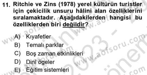 Toplum Temelli Turizm Dersi 2023 - 2024 Yılı (Final) Dönem Sonu Sınav Soruları 11. Soru