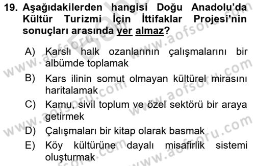 Toplum Temelli Turizm Dersi 2023 - 2024 Yılı (Final) Dönem Sonu Sınav Soruları 19. Soru