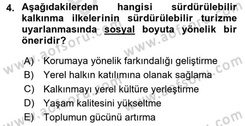 Toplum Temelli Turizm Dersi 2023 - 2024 Yılı (Final) Dönem Sonu Sınav Soruları 4. Soru