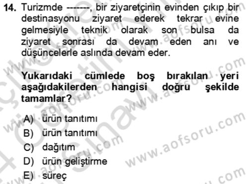 Toplum Temelli Turizm Dersi 2023 - 2024 Yılı Yaz Okulu Sınav Soruları 14. Soru