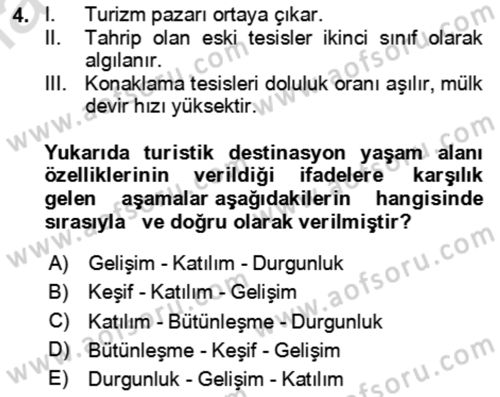 Toplum Temelli Turizm Dersi 2023 - 2024 Yılı Yaz Okulu Sınav Soruları 4. Soru