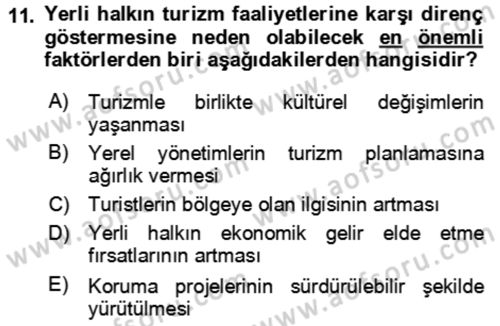 Toplum Temelli Turizm Dersi 2024 - 2025 Yılı (Vize) Ara Sınav Soruları 11. Soru