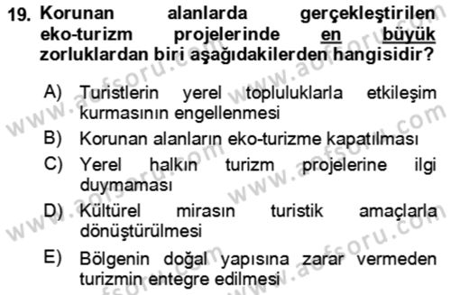 Toplum Temelli Turizm Dersi 2024 - 2025 Yılı (Vize) Ara Sınav Soruları 19. Soru