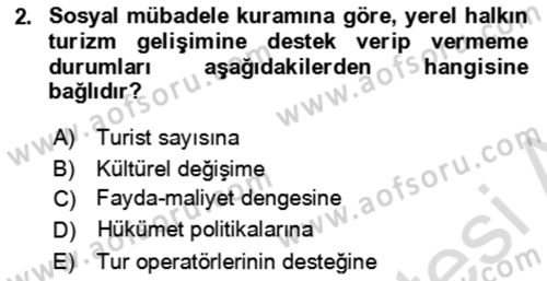 Toplum Temelli Turizm Dersi 2024 - 2025 Yılı (Vize) Ara Sınav Soruları 2. Soru