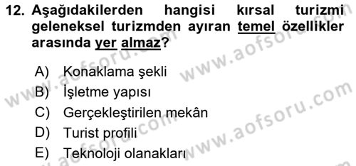 Toplum Temelli Turizm Dersi 2024 - 2025 Yılı Yaz Okulu Sınav Soruları 12. Soru