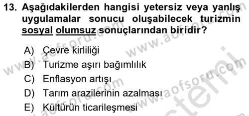 Toplum Temelli Turizm Dersi 2024 - 2025 Yılı Yaz Okulu Sınav Soruları 13. Soru