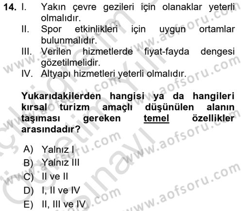 Toplum Temelli Turizm Dersi 2024 - 2025 Yılı Yaz Okulu Sınav Soruları 14. Soru