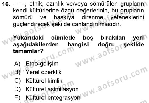 Toplum Temelli Turizm Dersi 2024 - 2025 Yılı Yaz Okulu Sınav Soruları 16. Soru