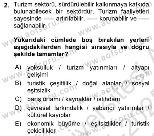 Toplum Temelli Turizm Dersi 2024 - 2025 Yılı Yaz Okulu Sınav Soruları 2. Soru