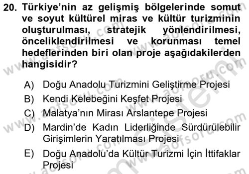 Toplum Temelli Turizm Dersi 2024 - 2025 Yılı Yaz Okulu Sınav Soruları 20. Soru