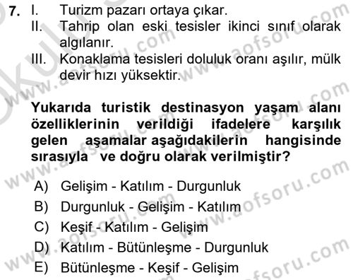 Toplum Temelli Turizm Dersi 2024 - 2025 Yılı Yaz Okulu Sınav Soruları 7. Soru