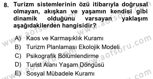 Toplum Temelli Turizm Dersi 2024 - 2025 Yılı Yaz Okulu Sınav Soruları 8. Soru