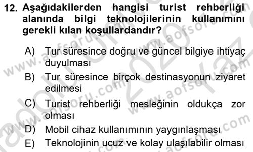 Turizm Bilgi Teknolojileri Dersi 2020 - 2021 Yılı Yaz Okulu Sınav Soruları 12. Soru