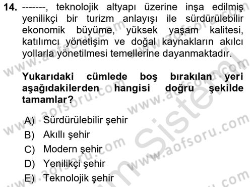 Turizm Bilgi Teknolojileri Dersi 2020 - 2021 Yılı Yaz Okulu Sınav Soruları 14. Soru