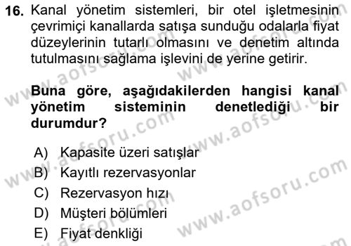 Turizm Bilgi Teknolojileri Dersi 2020 - 2021 Yılı Yaz Okulu Sınav Soruları 16. Soru