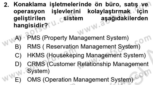 Turizm Bilgi Teknolojileri Dersi 2020 - 2021 Yılı Yaz Okulu Sınav Soruları 2. Soru