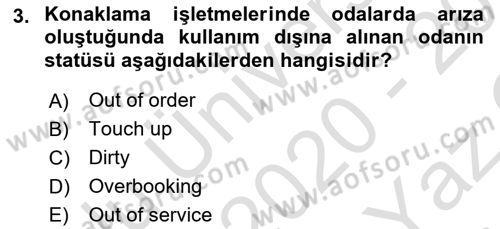 Turizm Bilgi Teknolojileri Dersi 2020 - 2021 Yılı Yaz Okulu Sınav Soruları 3. Soru