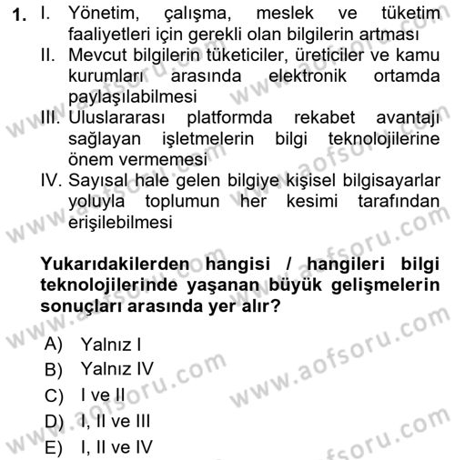 Turizm Bilgi Teknolojileri Dersi 2021 - 2022 Yılı (Vize) Ara Sınav Soruları 1. Soru
