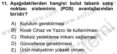Turizm Bilgi Teknolojileri Dersi 2021 - 2022 Yılı (Vize) Ara Sınav Soruları 11. Soru