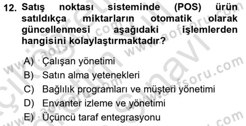 Turizm Bilgi Teknolojileri Dersi 2021 - 2022 Yılı (Vize) Ara Sınav Soruları 12. Soru