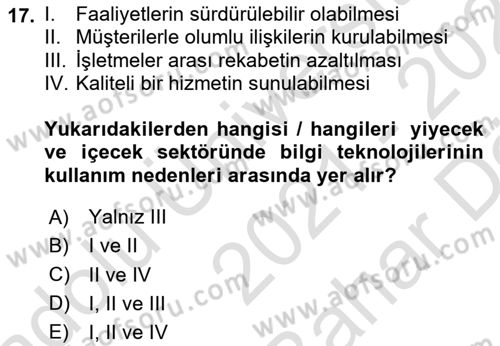 Turizm Bilgi Teknolojileri Dersi 2021 - 2022 Yılı (Vize) Ara Sınav Soruları 17. Soru