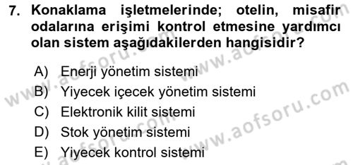 Turizm Bilgi Teknolojileri Dersi 2021 - 2022 Yılı (Vize) Ara Sınav Soruları 7. Soru