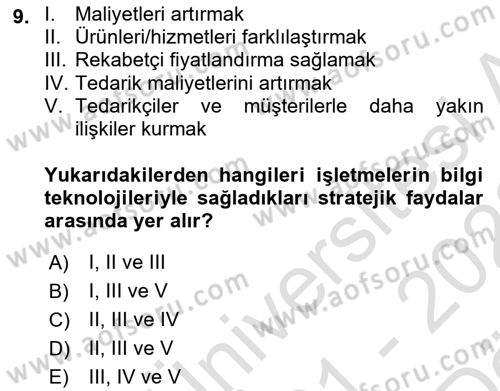 Turizm Bilgi Teknolojileri Dersi 2021 - 2022 Yılı (Vize) Ara Sınav Soruları 9. Soru