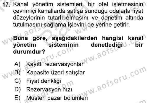 Turizm Bilgi Teknolojileri Dersi 2021 - 2022 Yılı (Final) Dönem Sonu Sınav Soruları 17. Soru