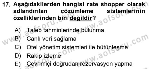 Turizm Bilgi Teknolojileri Dersi 2021 - 2022 Yılı Yaz Okulu Sınav Soruları 17. Soru