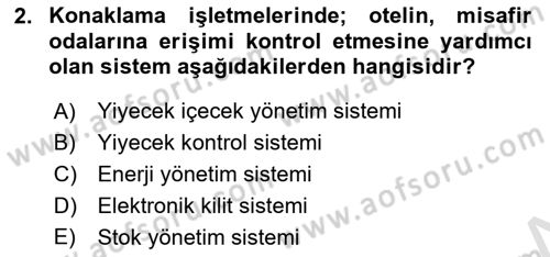 Turizm Bilgi Teknolojileri Dersi 2021 - 2022 Yılı Yaz Okulu Sınav Soruları 2. Soru