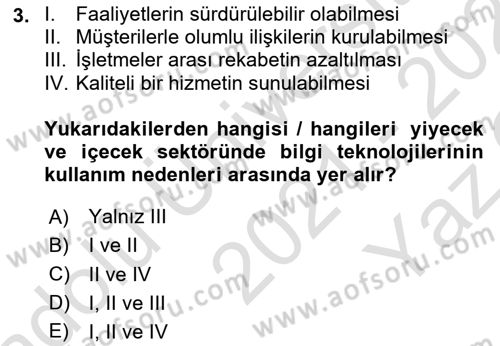 Turizm Bilgi Teknolojileri Dersi 2021 - 2022 Yılı Yaz Okulu Sınav Soruları 3. Soru