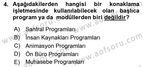 Turizm Bilgi Teknolojileri Dersi 2021 - 2022 Yılı Yaz Okulu Sınav Soruları 4. Soru