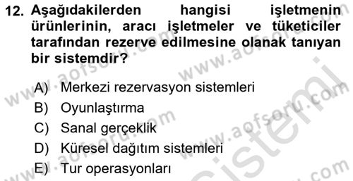 Turizm Bilgi Teknolojileri Dersi 2022 - 2023 Yılı Yaz Okulu Sınav Soruları 12. Soru