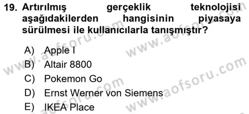 Turizm Bilgi Teknolojileri Dersi 2022 - 2023 Yılı Yaz Okulu Sınav Soruları 19. Soru
