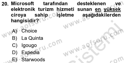 Turizm Bilgi Teknolojileri Dersi 2022 - 2023 Yılı Yaz Okulu Sınav Soruları 20. Soru