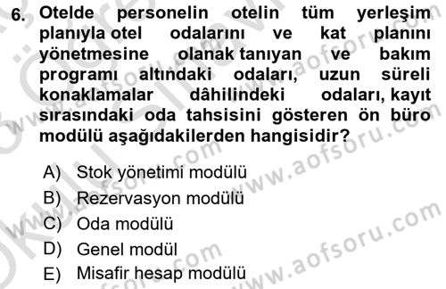 Turizm Bilgi Teknolojileri Dersi 2022 - 2023 Yılı Yaz Okulu Sınav Soruları 6. Soru