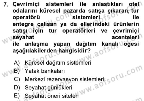 Turizm Bilgi Teknolojileri Dersi 2022 - 2023 Yılı Yaz Okulu Sınav Soruları 7. Soru