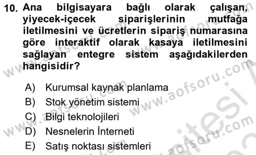Turizm Bilgi Teknolojileri Dersi 2023 - 2024 Yılı (Vize) Ara Sınav Soruları 10. Soru