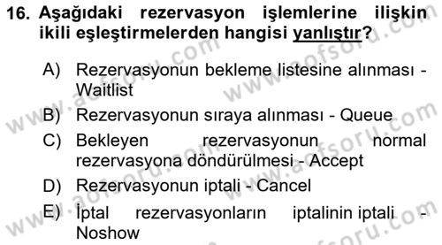 Turizm Bilgi Teknolojileri Dersi 2023 - 2024 Yılı (Vize) Ara Sınav Soruları 16. Soru