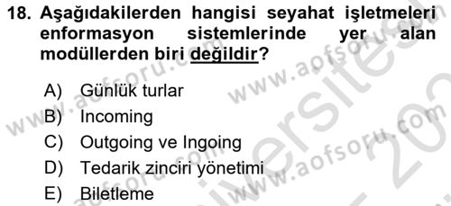 Turizm Bilgi Teknolojileri Dersi 2023 - 2024 Yılı (Vize) Ara Sınav Soruları 18. Soru