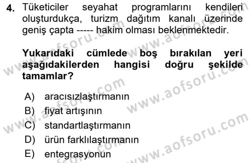 Turizm Bilgi Teknolojileri Dersi 2023 - 2024 Yılı (Vize) Ara Sınav Soruları 4. Soru